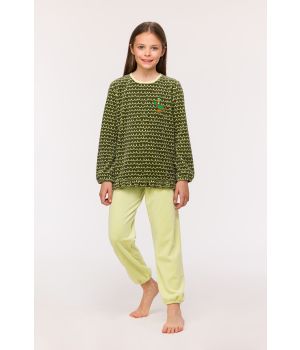 Woody Meisjes-Dames Pyjama groene golfjes