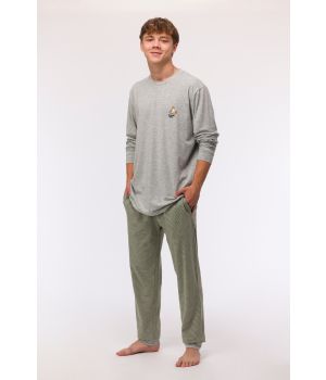 Woody Jongens-Heren Pyjama grey melange