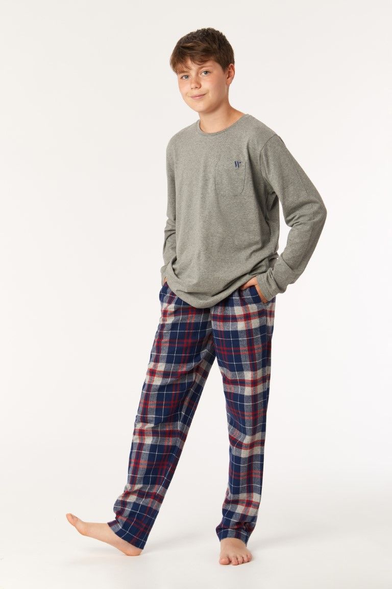 Panter grot Levering Woody Jongens-Heren Pyjama grijs melange